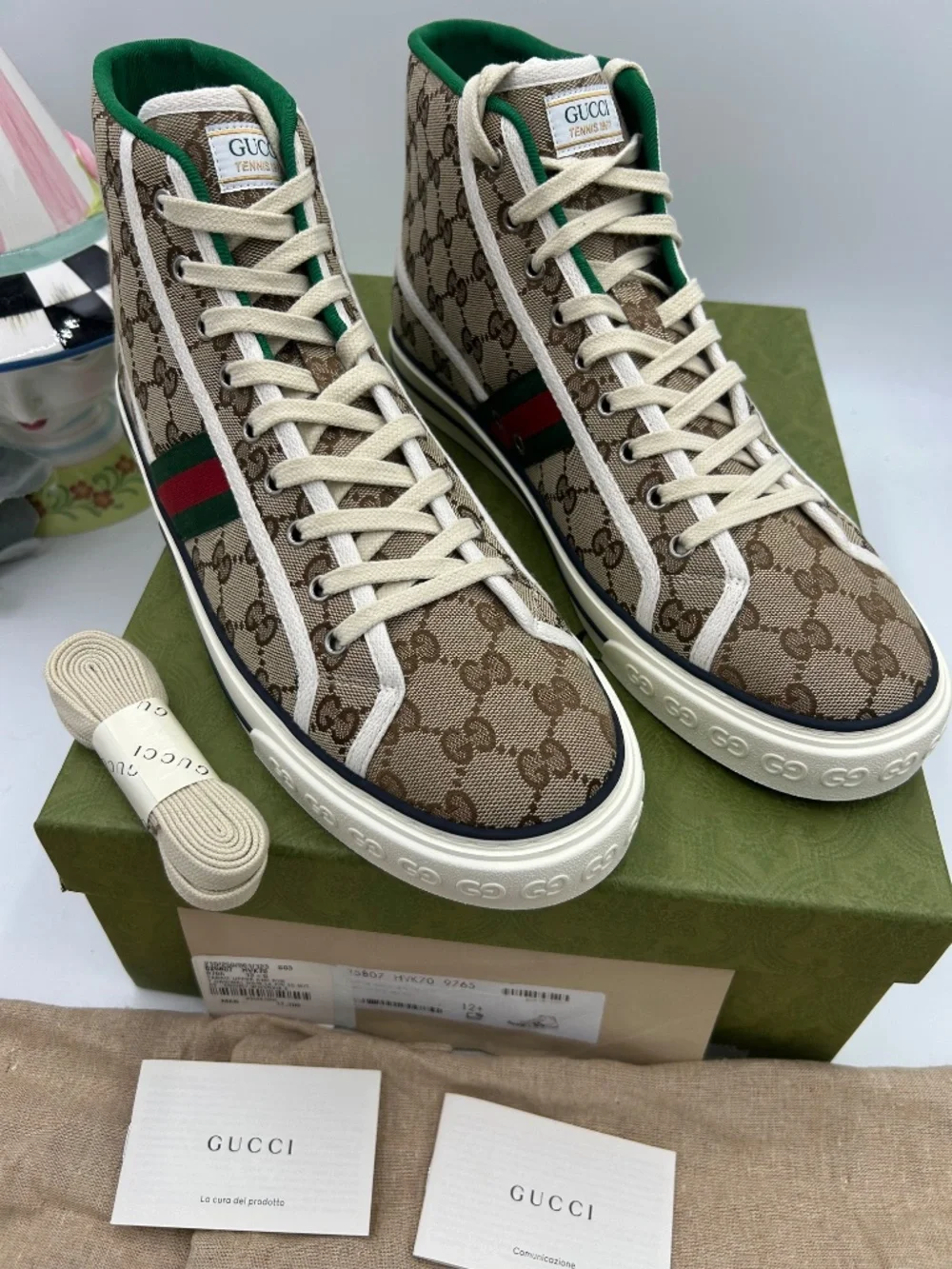 Men’s Gucci high top 1977 GG Canvas Tennis Sneakers. Size 12.5/ fits 13 US